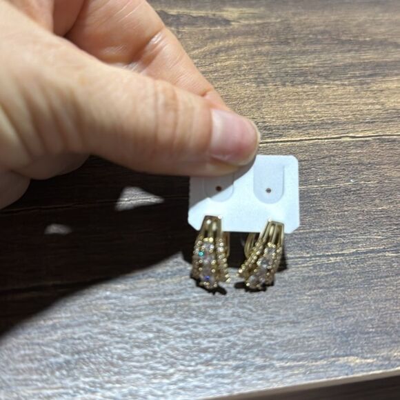 14K Gold Elegant Gold Plated with Diamond & Zirconia Stud Earrings - Picture 8 of 11